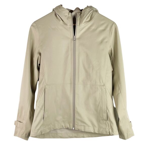 Uniqlo Women's Khaki Hooded Full Zip Jacket Vented Adjustable Pockets Size Small - Picture 1 of 8